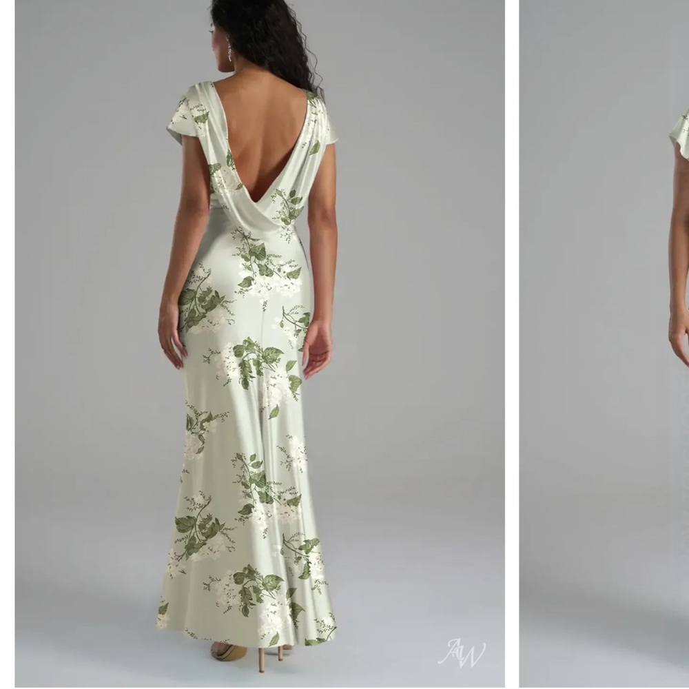 Elegant Mint Floral Satin Gown garden party new 6 satin green AW BRIDAL - Picture 3 of 7